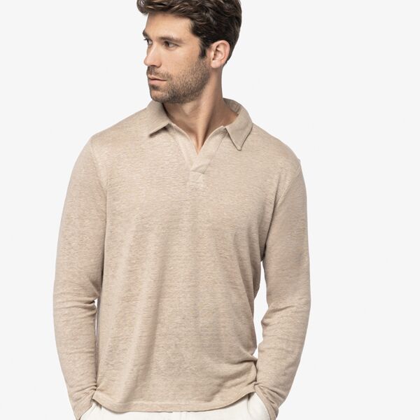 Native Spirit Long Sleeve Linen Polo Shirt Thumbnail